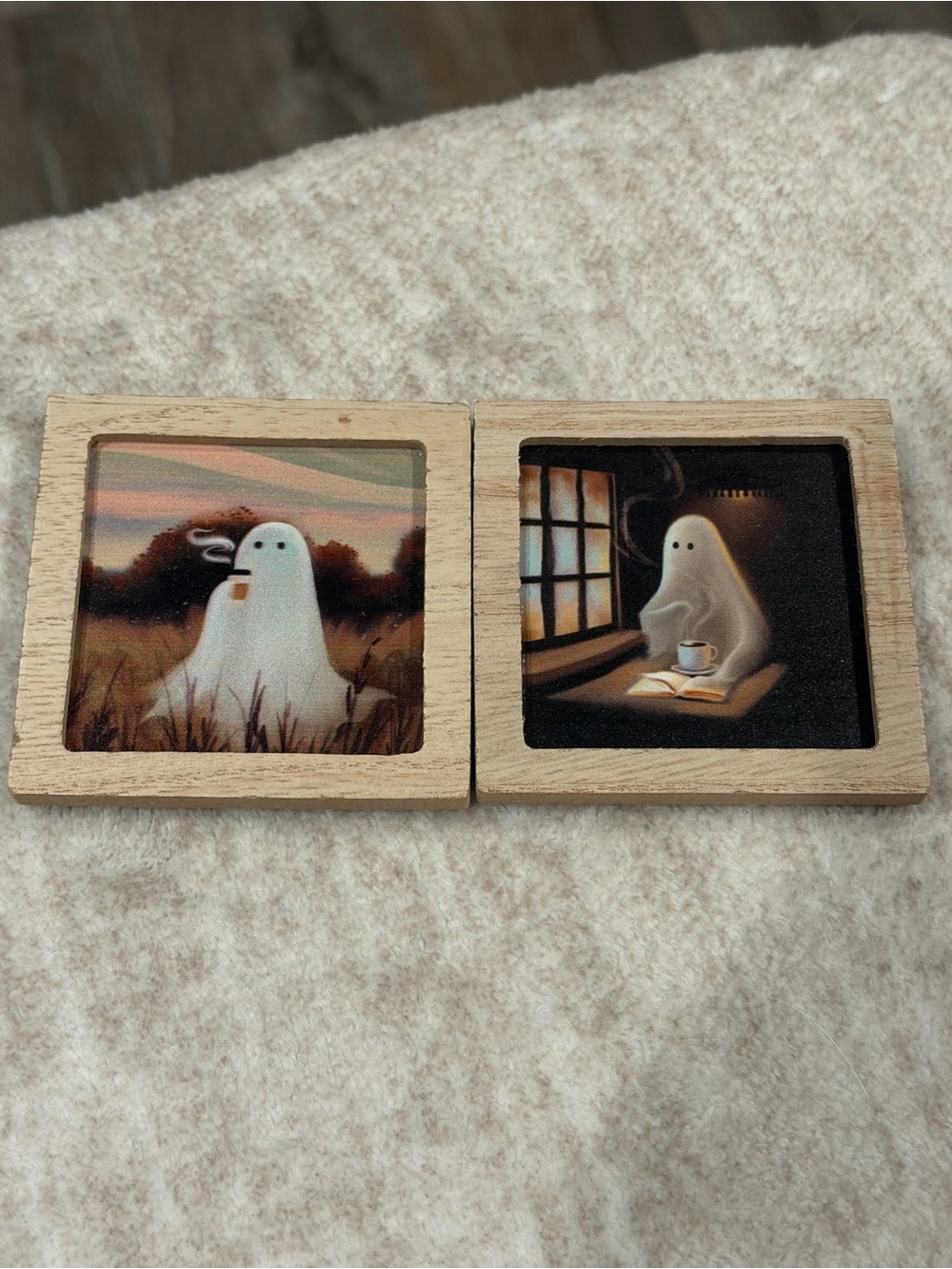 Target Wooden Ghost MAGNET Set - Beige Wood with White Ghost Art